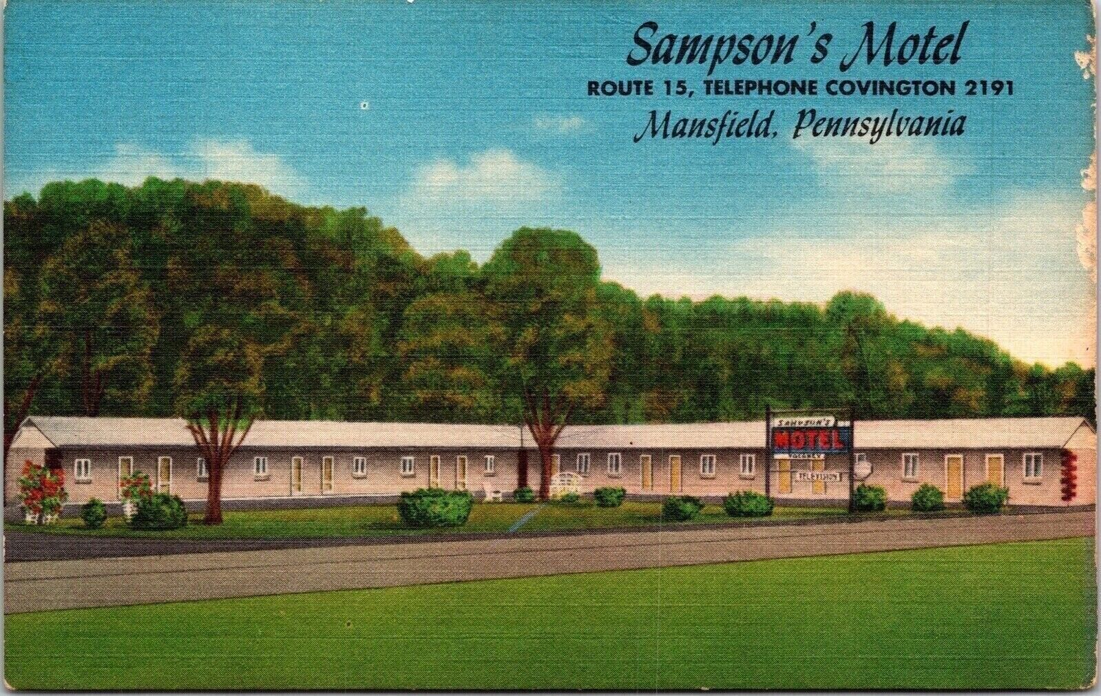 Sampsons Motel Mansfield Pennsylvania PA Route 15 Covington 2191 Postcard PA