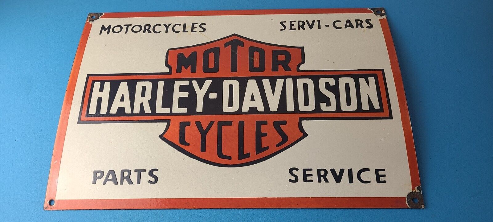 Vintage Harley Davidson Motorcycle Sign - Large Porcelain Parts Gas Pump Sign