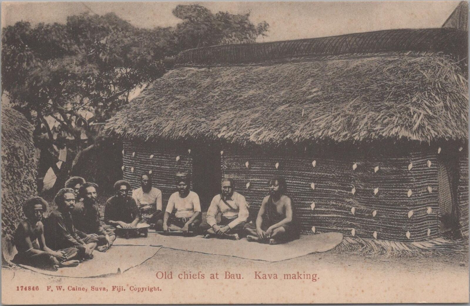 Postcard Old Chiefs at Bau Kava Making Fiji