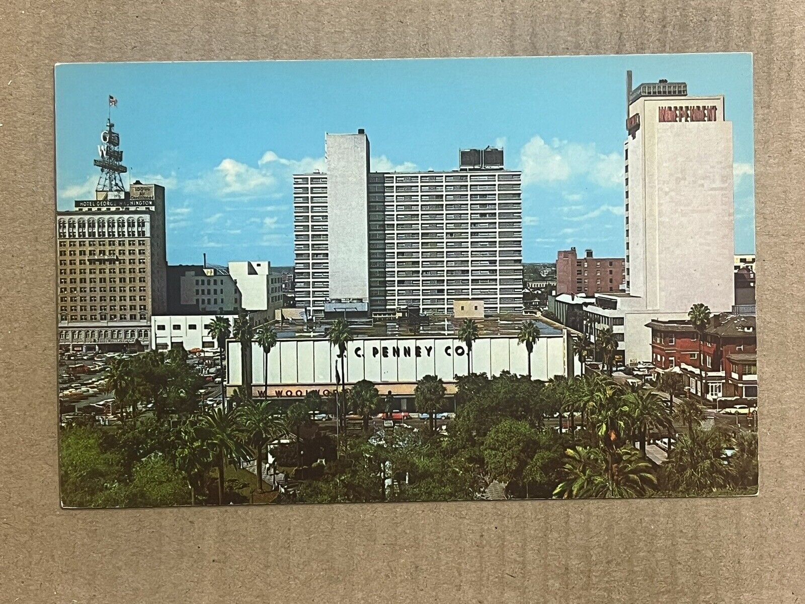 Postcard Jacksonville FL Florida Hemming Park Skyline Hotel George Washington