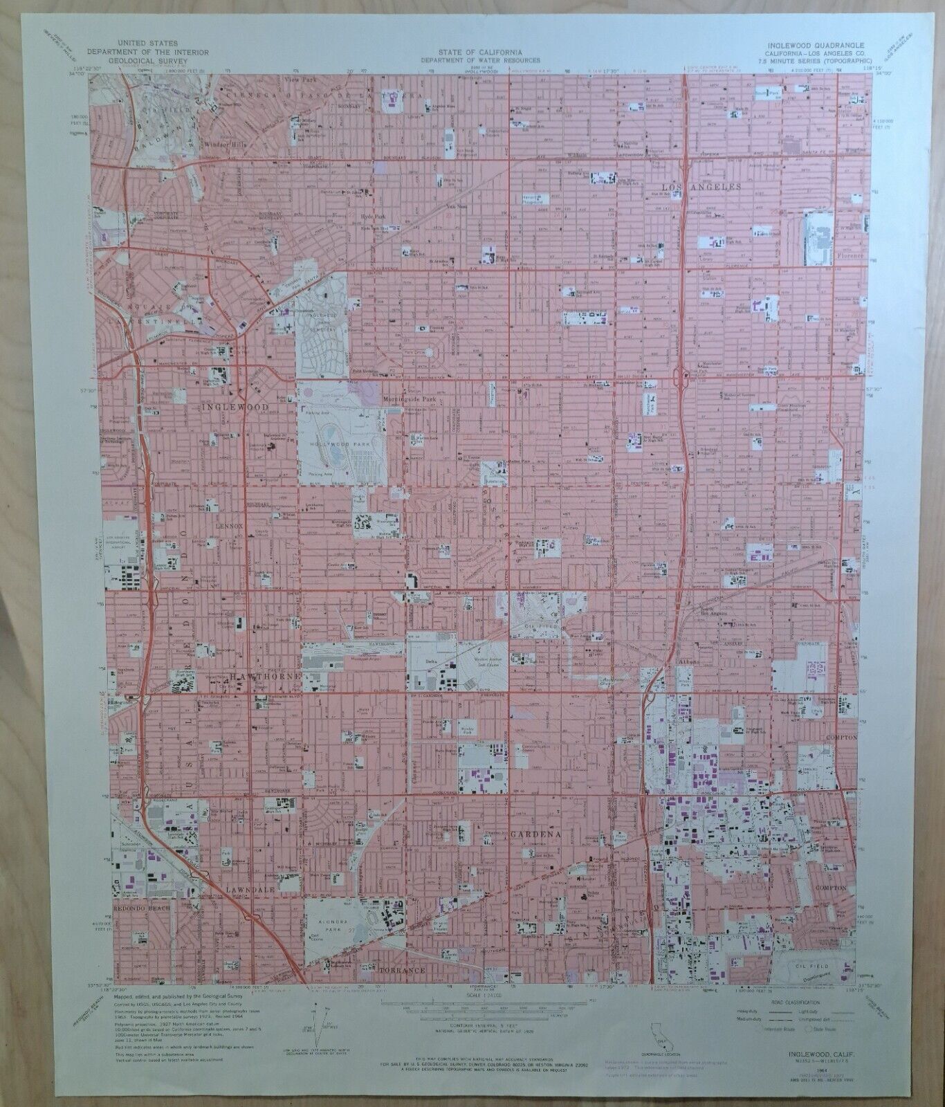 Inglewood Quad, CA, Hawthorne Lawndale Gardena 7.5 ser. VTG 1972 USGS Topo Map