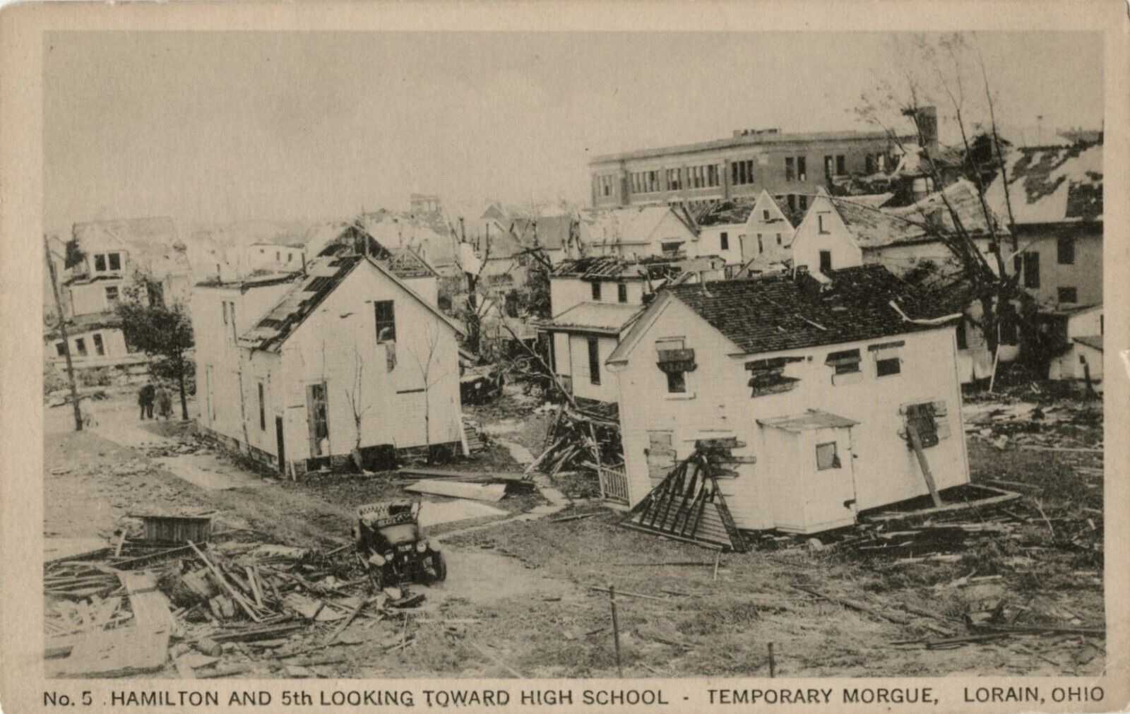 POSTCARD - 1924 LORAIN, OHIO TORNADO - HAMILTON & 5TH LOOKING TOWARD HIGH SCHOOL