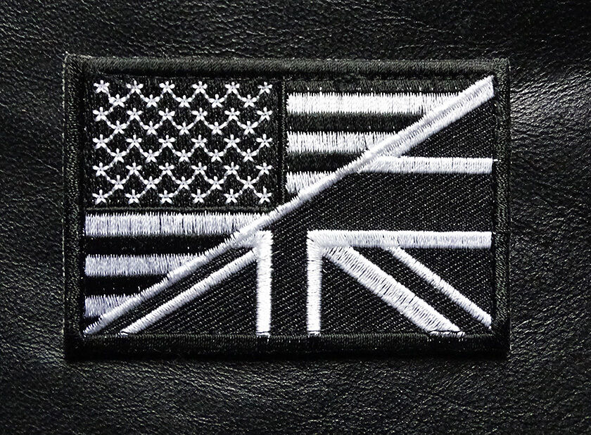 USA UK FLAG EMBROIDERED MILITARY 3 INCH HOOK TACTICAL PATCH (B/W)