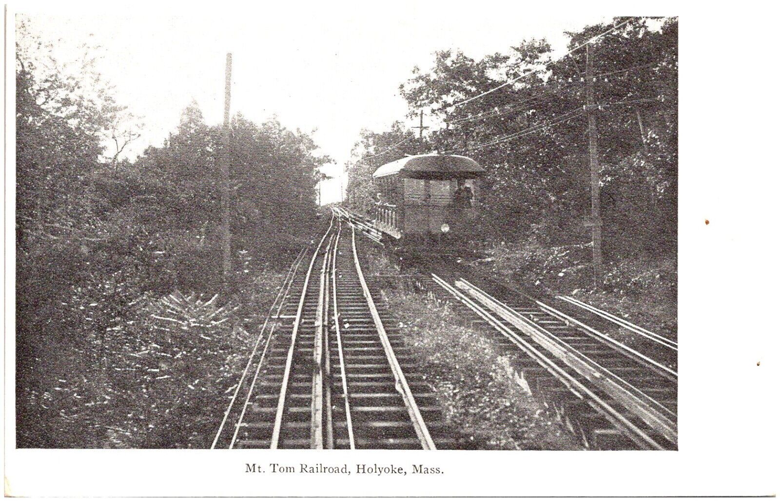 Mt. Tom Railroad Holyoke Massachusetts Tracks Traain Car Undivided Back Postcard