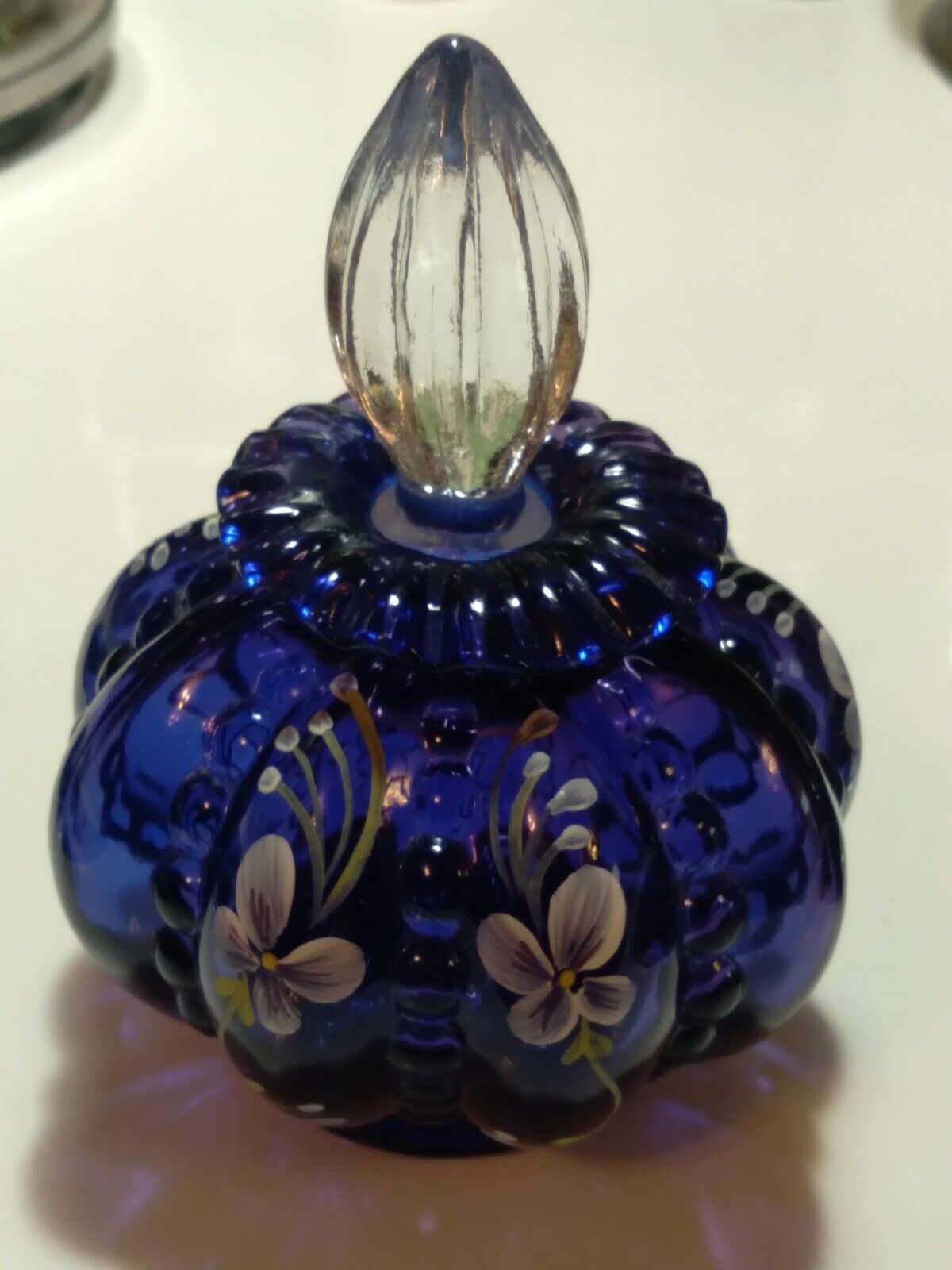 Fenton Hand Painted Cobalt Perfume, Signed, Limited Edition