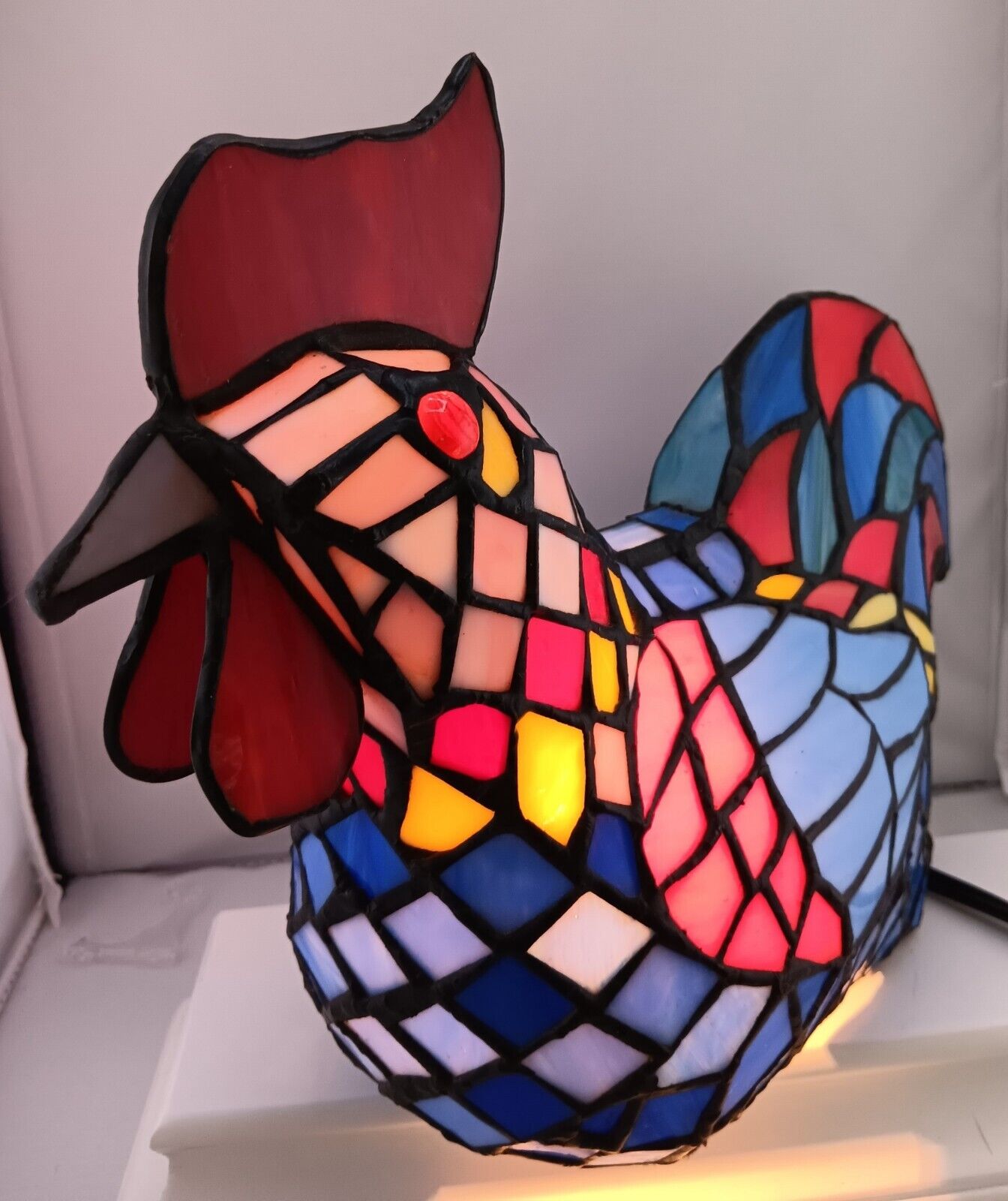VTG Tiffany Style Colorful Stained Glass Rooster Lamp/Night Light-Extraordinary