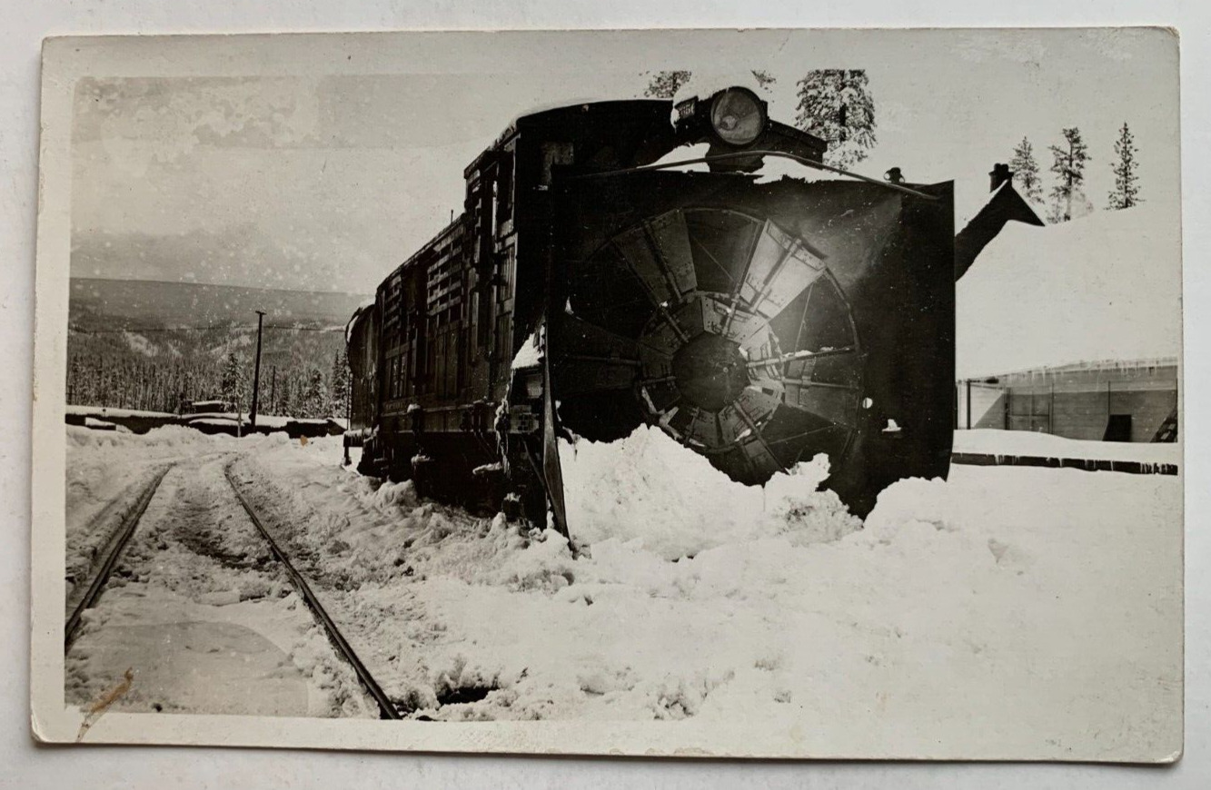 c 1900s RR RPPC Real Photo Postcard Railroad Snowplow snowstorm train tracks AZO