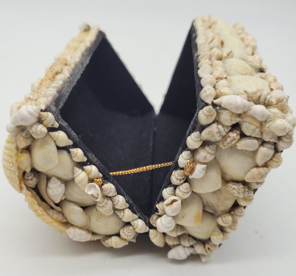Vintage Seashell Encrusted Jewelry Trinket Treasure Box, Handmade Coastal Beach