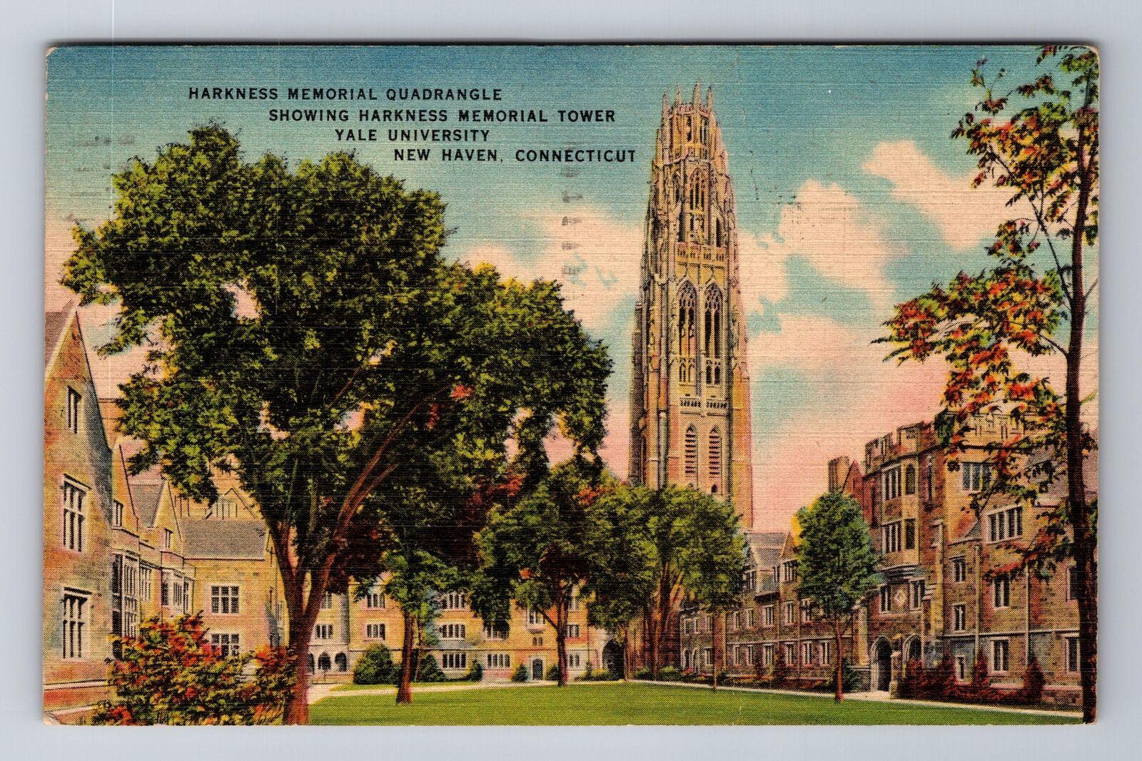 New Haven CT-Connecticut, Harkness Memorial Quadrangle, Vintage c1951 Postcard