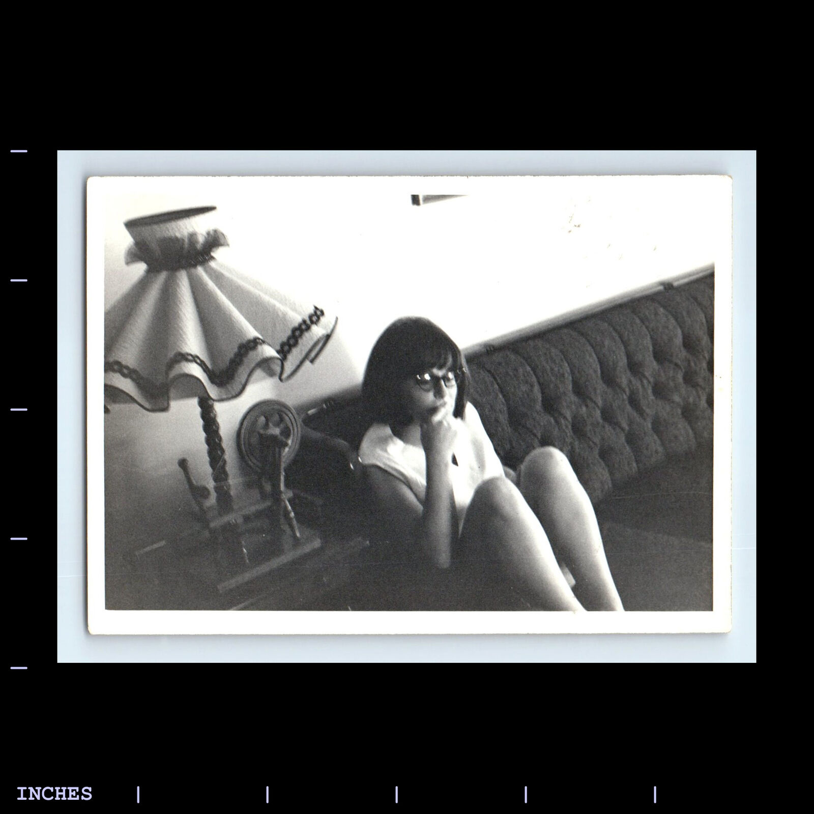 Old Vintage Photo LEGGY WOMAN SITTING ON COUCH SOFA