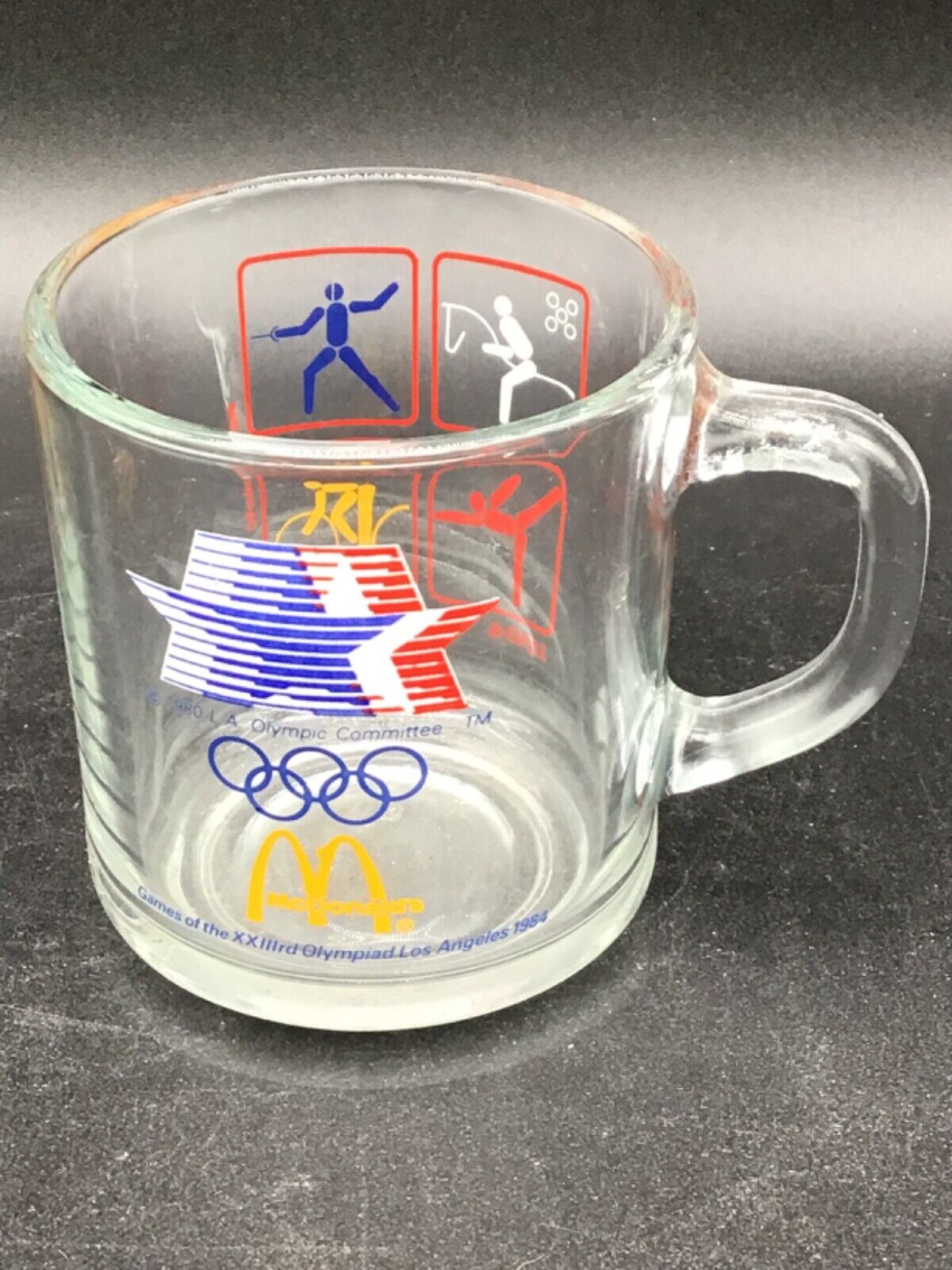 Rare Vintage McDonald\'s 1984 Olympics Los Angeles Clear Glass Coffee Cup