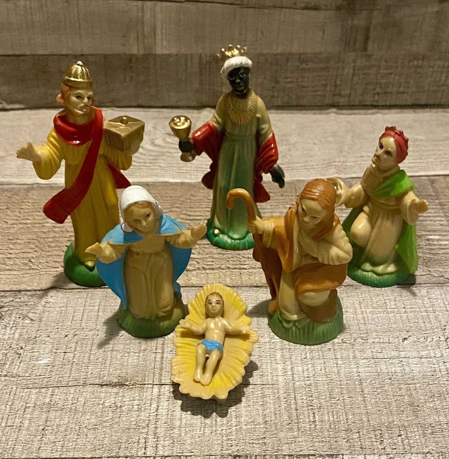 Vintage 1960’s Art Plastics Christmas Nativity Manger Figures Hong Kong 6 Pieces