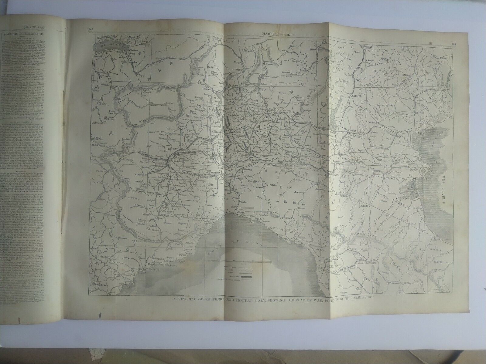 Harper's Weekly 5/28/1859 large map of the War in Italy / Abolitionists /Dickens