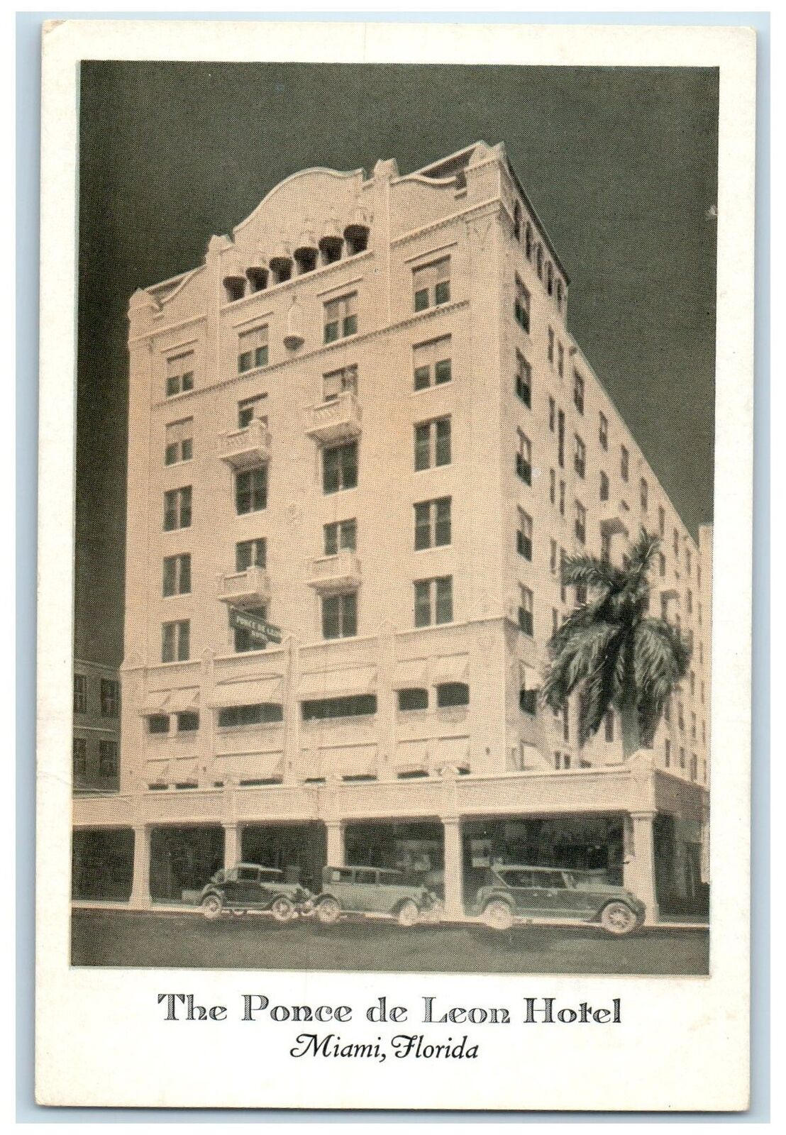 c1920's The Ponce De Leon Hotel & Restaurant Building Miami Florida FL Postcard
