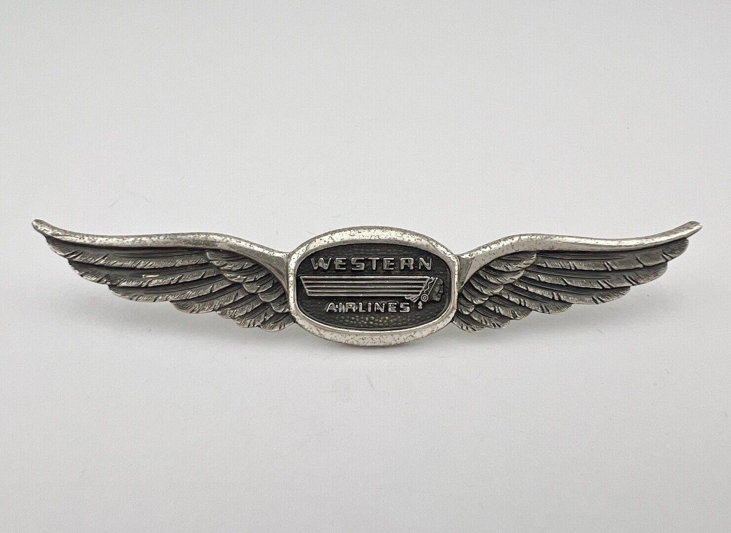 Rare Western Airlines Pilot Sterling Silver Pin Wings 2 7/8\