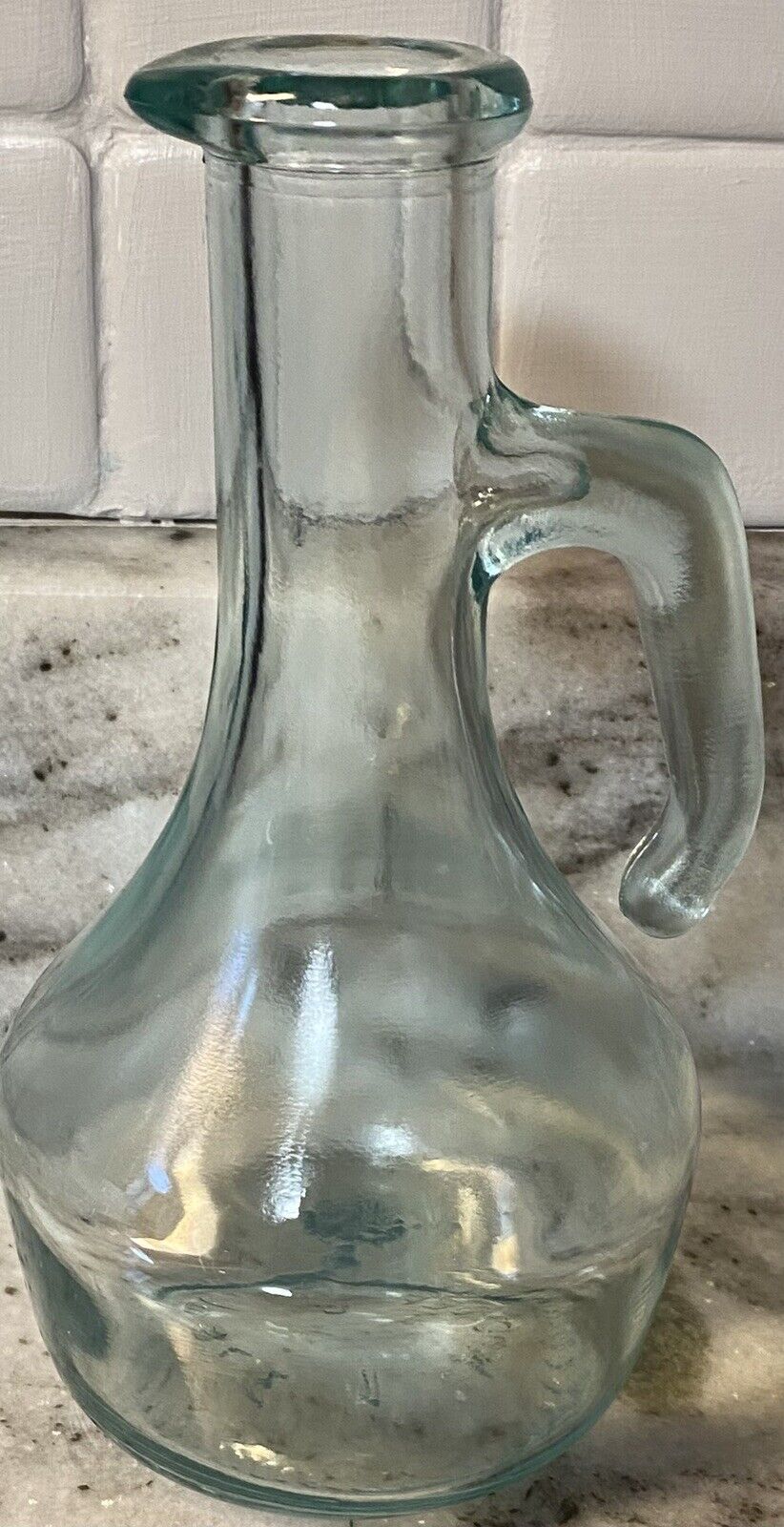 Vintage Made In Italy MOD DEP Glass Pitcher With Handle Bar Flower Vase Decor