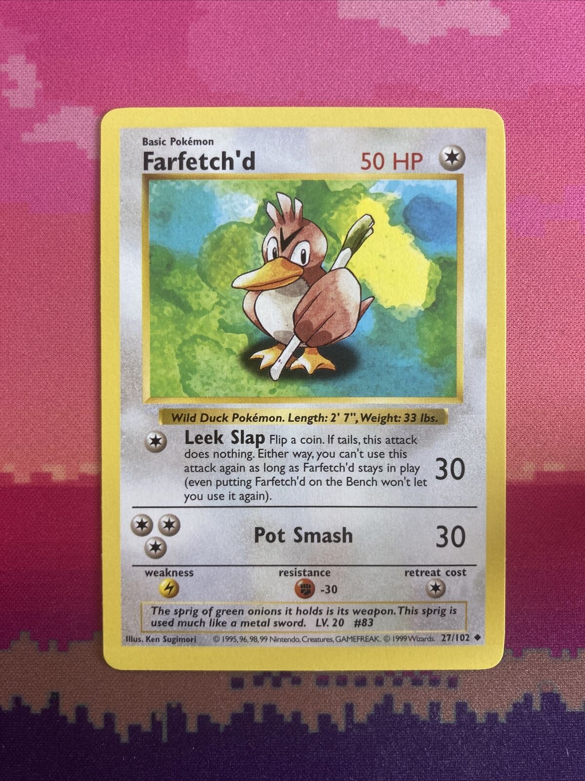 Pokemon Card Farfetch\'d Shadowless Base Set 27/102 Near Mint Condition