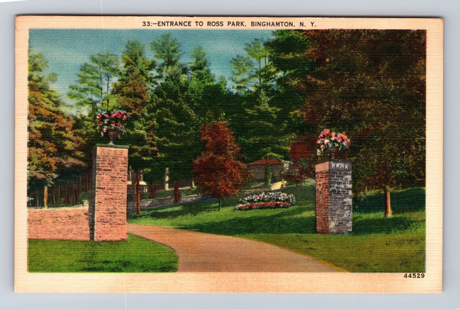 Binghamton NY-New York, Entrance To Ross Park, Antique, Vintage c1951 Postcard