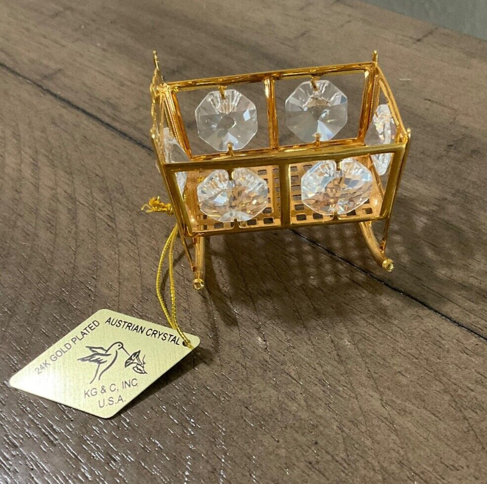 Swarovski Crystal Elements Studded Miniature Baby Crib Figurine 24K Gold Plated