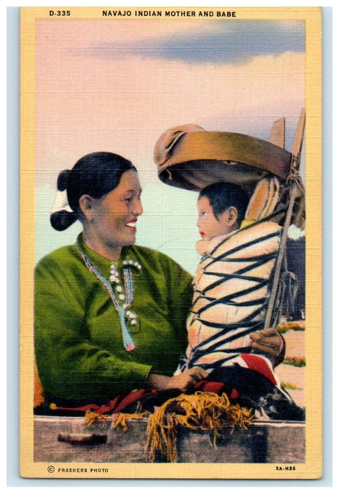 c1950's Navajo Indian Mother And Babe Frashers Photo Vintage Postcard