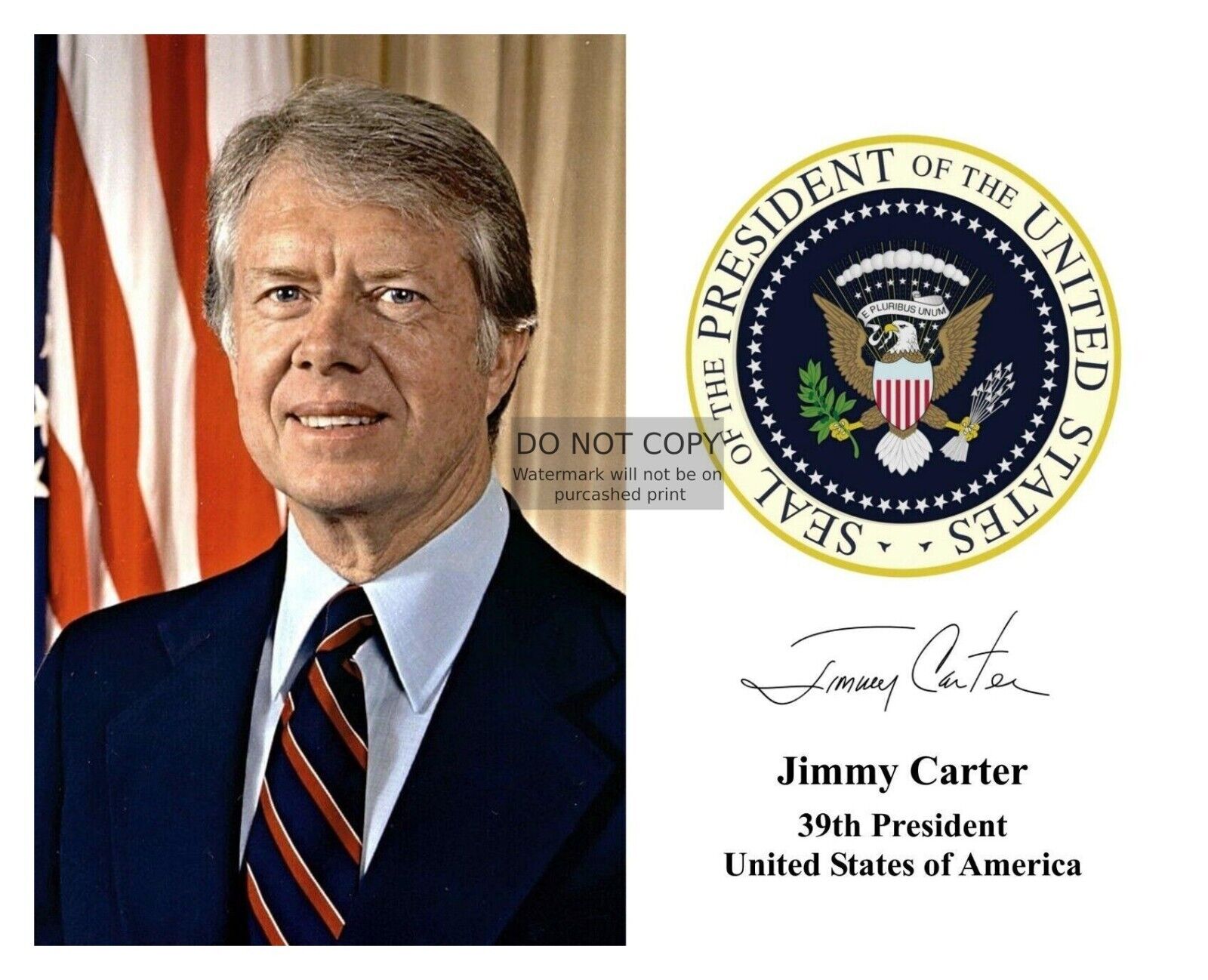PRESIDENT JIMMY CARTER PRESIDENTIAL SEAL AUTOGRAPHED 8X10 PHOTOGRAPH