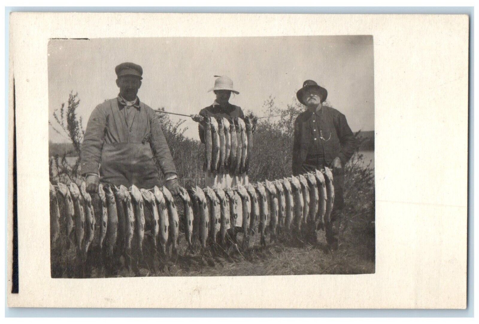 c1910's Fishermen Fishing Catch Lake Scene RPPC Photo Unposted Antique Postcard