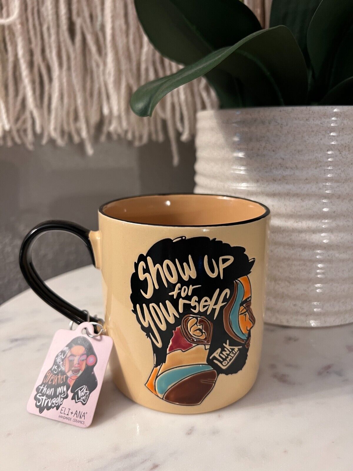 Exclusive Pink Lomein SHOW UP FOR YOURSELF XL Handmade Mug 18oz by Eli + Ana