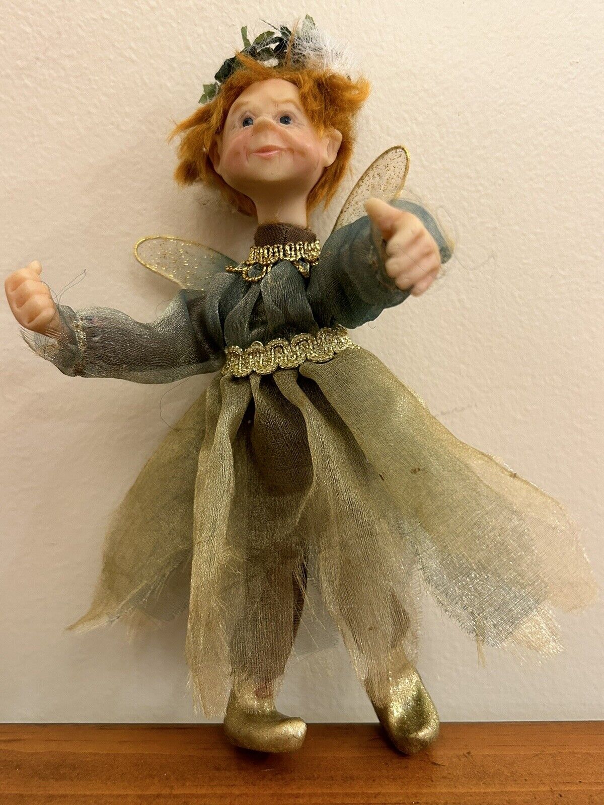 FAIRY GIRL Ornament with Wings Decoration Figure Whimsical 8” Green 2005