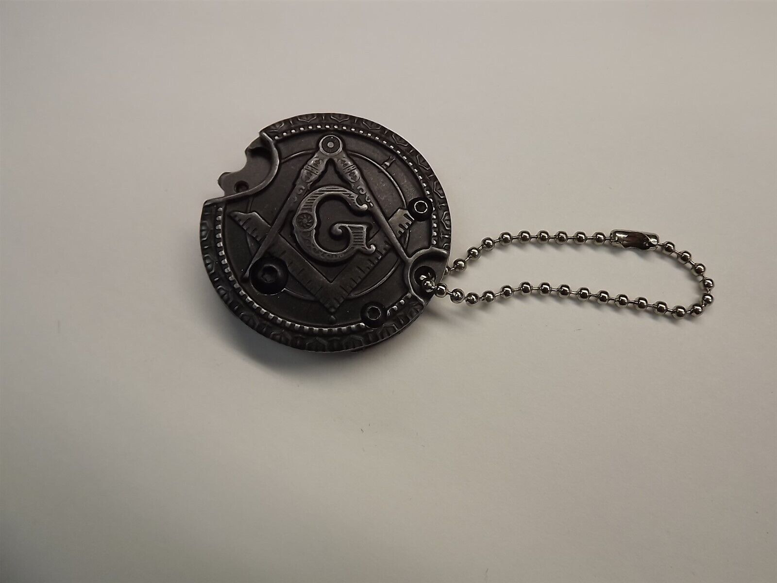 New Masonic Mason Enameled Key Chain Square & Compass WITH KNIFE antique-tone