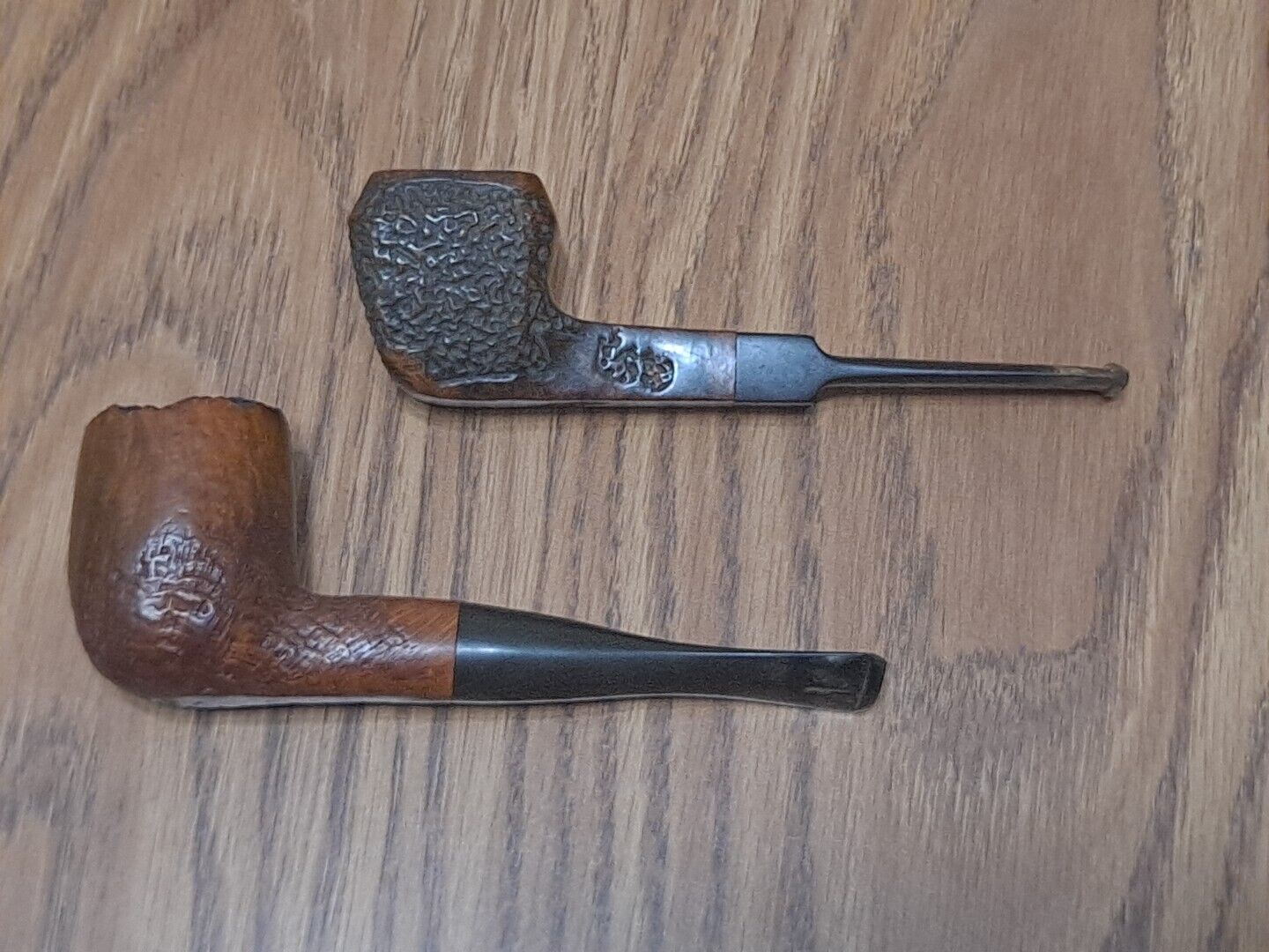 Lot of 2 Unmarked Vintage Estate Pipe Rusticated Smoked