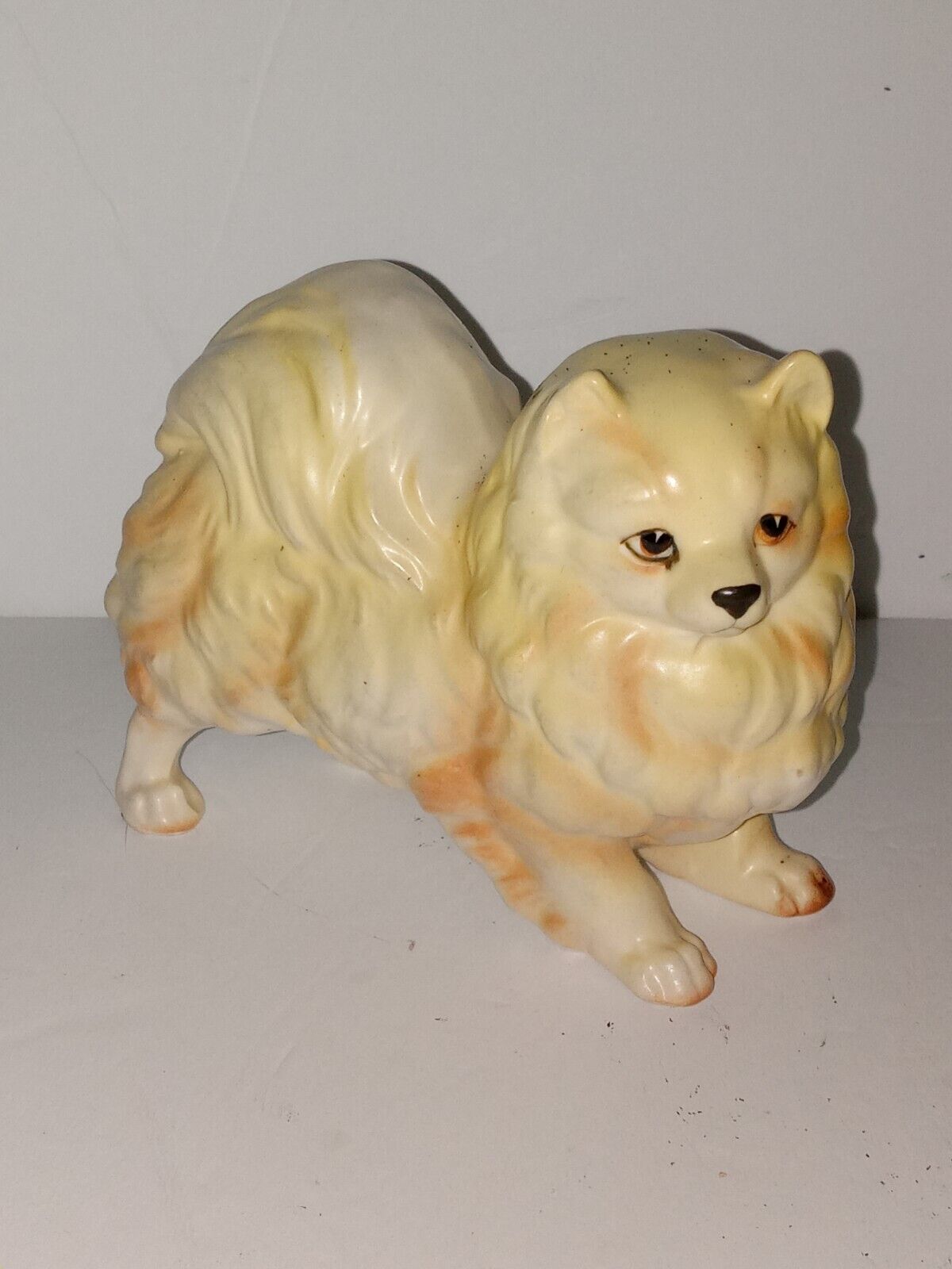 Pomeranian Figurine 50s Porcelain Japan Cream & Yellow 4\