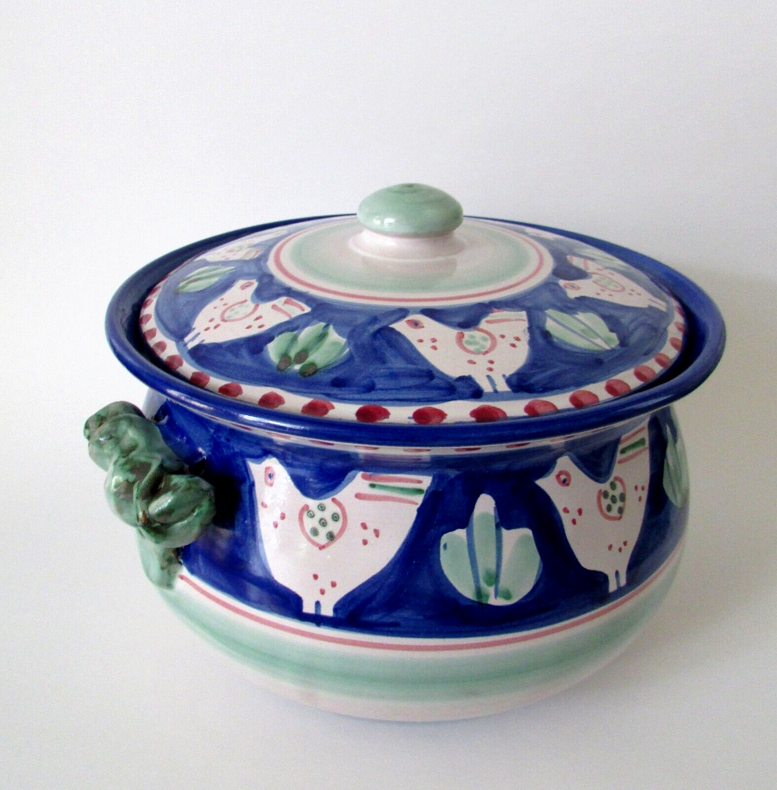 Vintage Vietri Italy Solimene Campagna  Blue Bird Soup Tureen Serving Bowl