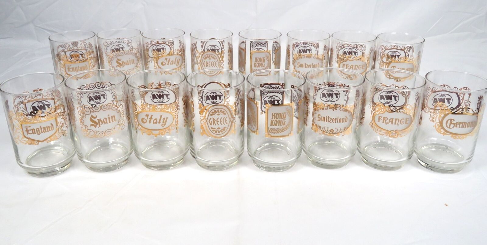 Lot 16 TWA Airline Drinking Glasses Country of World Spain Italy Libbey Vintage