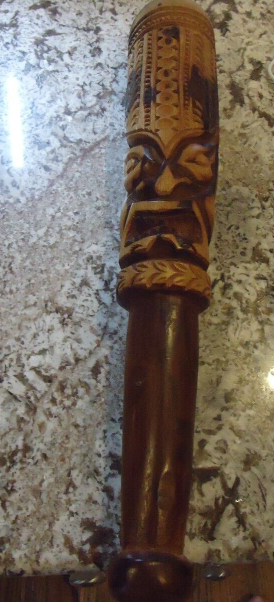 Vintage Hand Carved Double Sided Faced Tiki Totem Bat Club Unique