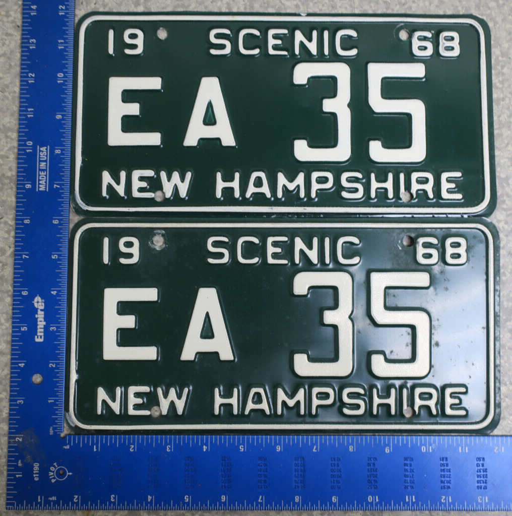 1968 68 NEW HAMPSHIRE NH LICENSE PLATE PAIR SET #EA 35 CHESHIRE COUNTY SCENIC