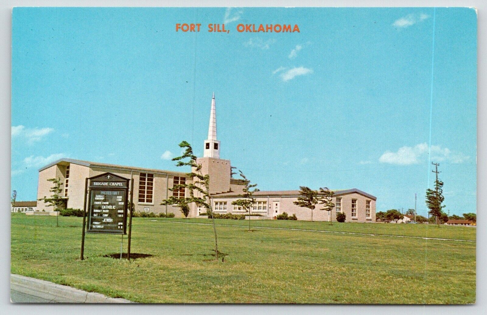 Fort Sill Oklahoma~Brigade Chapel~Protestant Catholic Jewish Sign Board~1950s