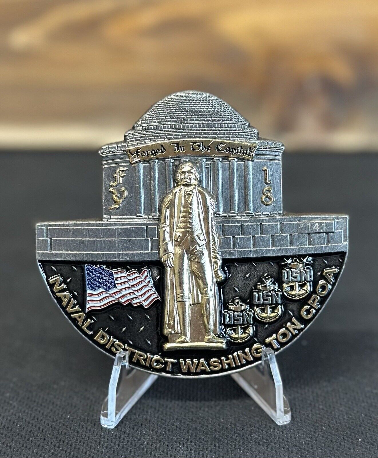 US Navy Chief Challenge Coin Naval District Washington CPO Jefferson Memorial
