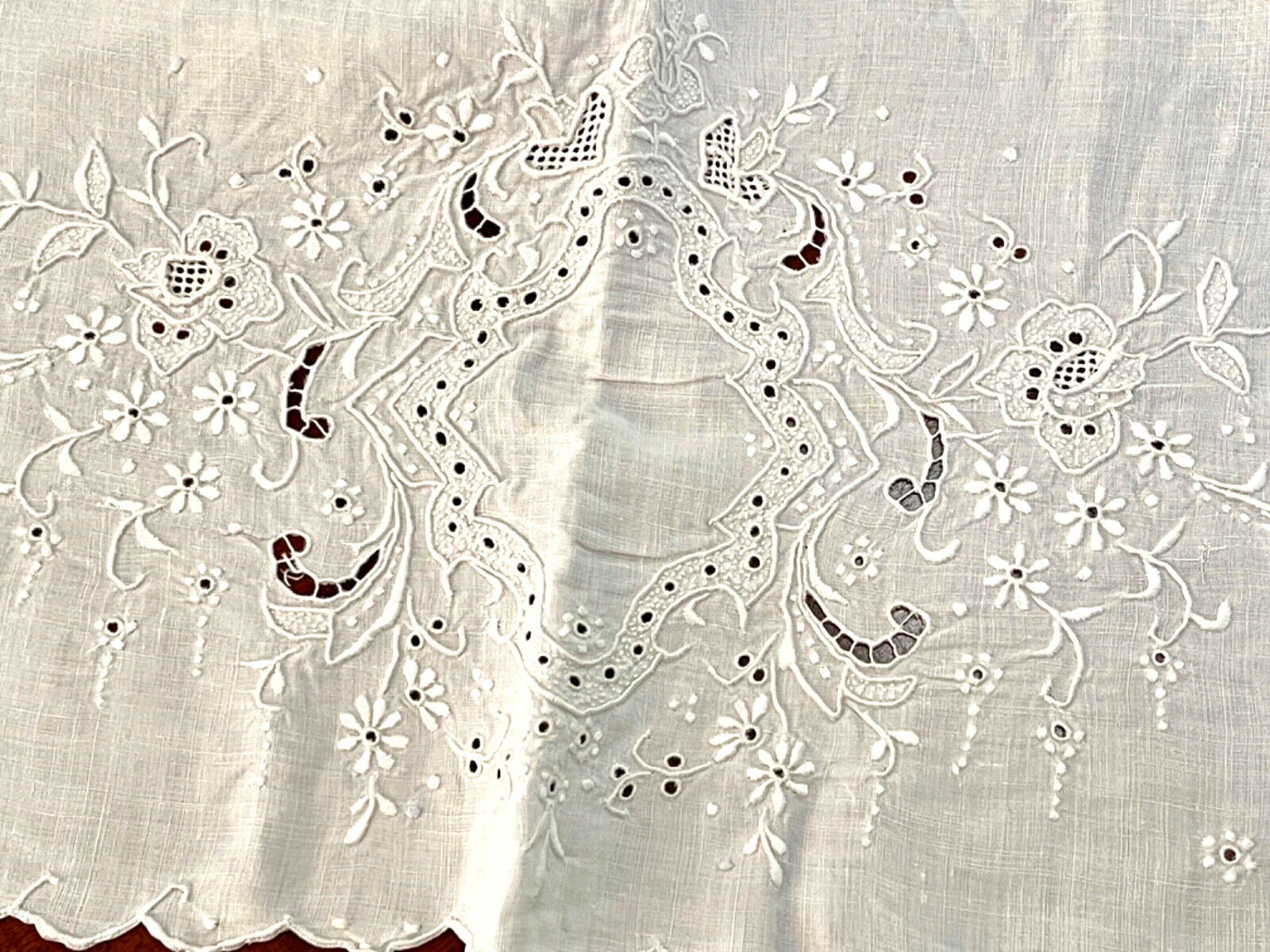 Vintage Linen Top Sheet with Hand Stitched Broderie Anglaise  68