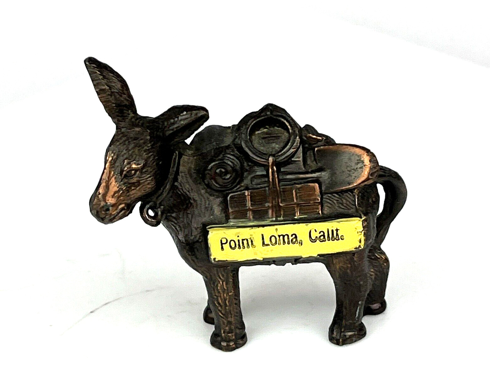 Vintage Metal Pack Donkey Figurine Mule Souvenir “Point Loma, Calif.” 2 3/4\