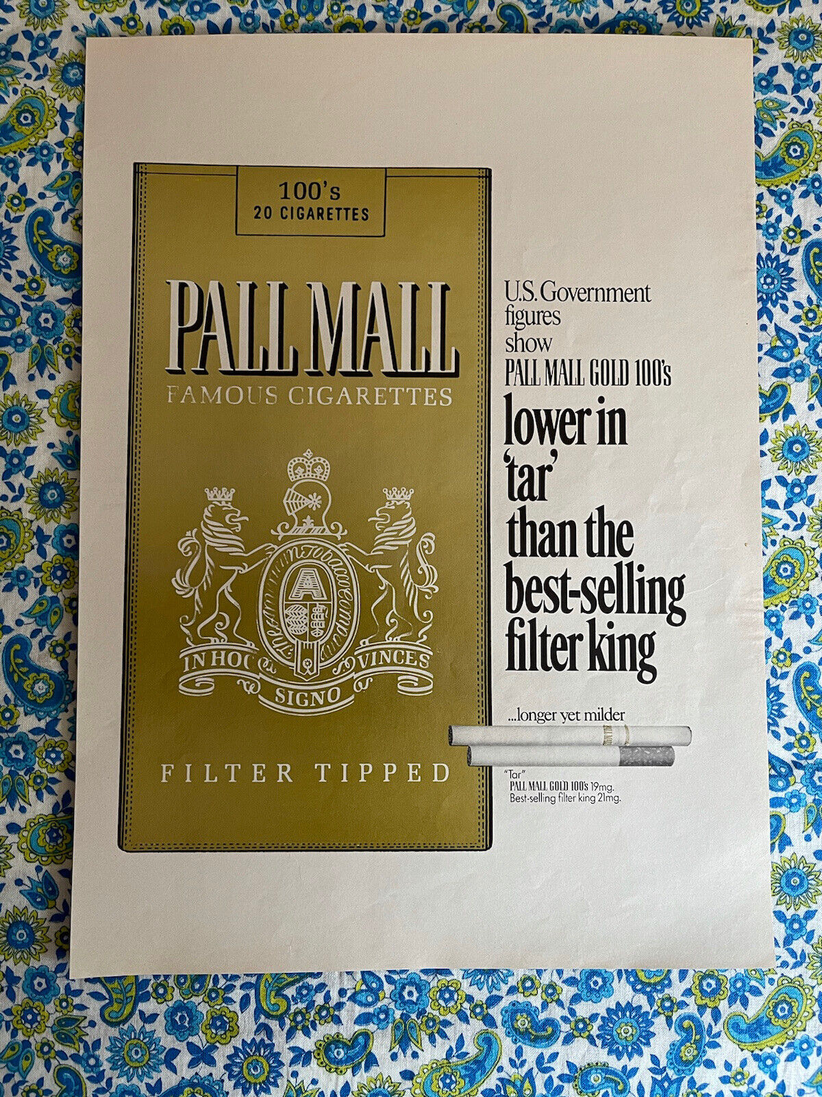 Vintage 1970 Pall Mall Cigarettes Print Ad Filter Tipped