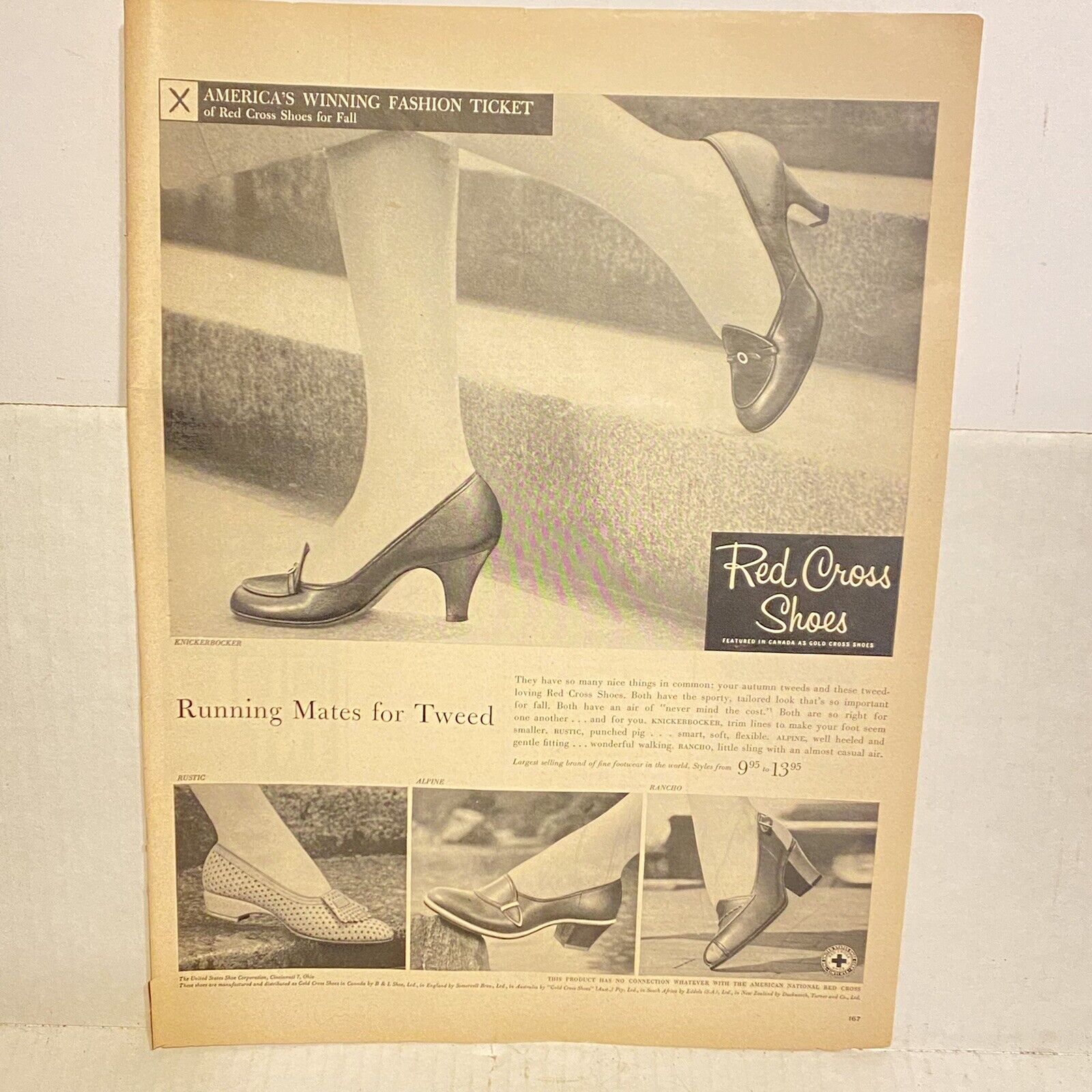 Vintage 1956 Red Cross Shoes Full Page Magazine Print Advertisement