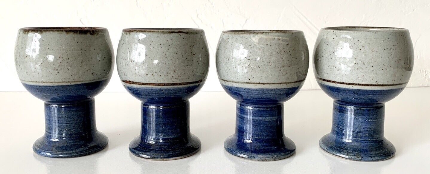 Vintage 4 Otagiri MARINER Stoneware Footed Pedestal Mugs Blue Gray ￼Speckled