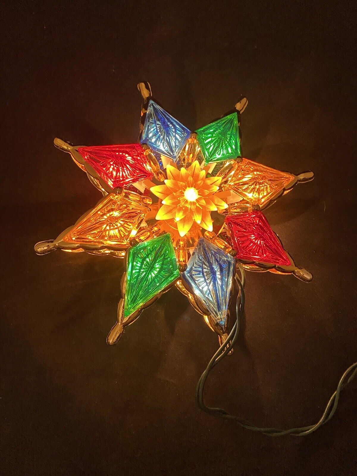 Kurt Adler STAR Christmas Tree Topper Lighted Stained Glass Style Plug-In Nice