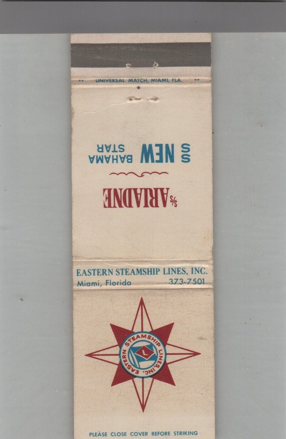 Matchbook Cover Eastern Steamship Lines SS Ariadne - SS New Bahama Star