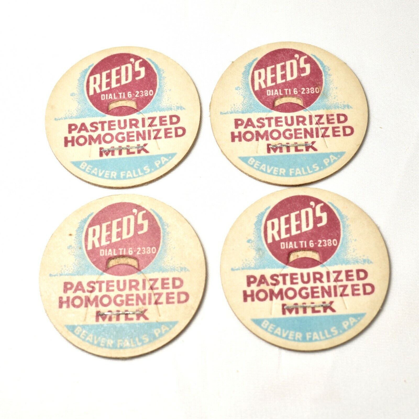 Vintage Milk Bottle Caps Reed\'s Dairy Beaver Falls, PA