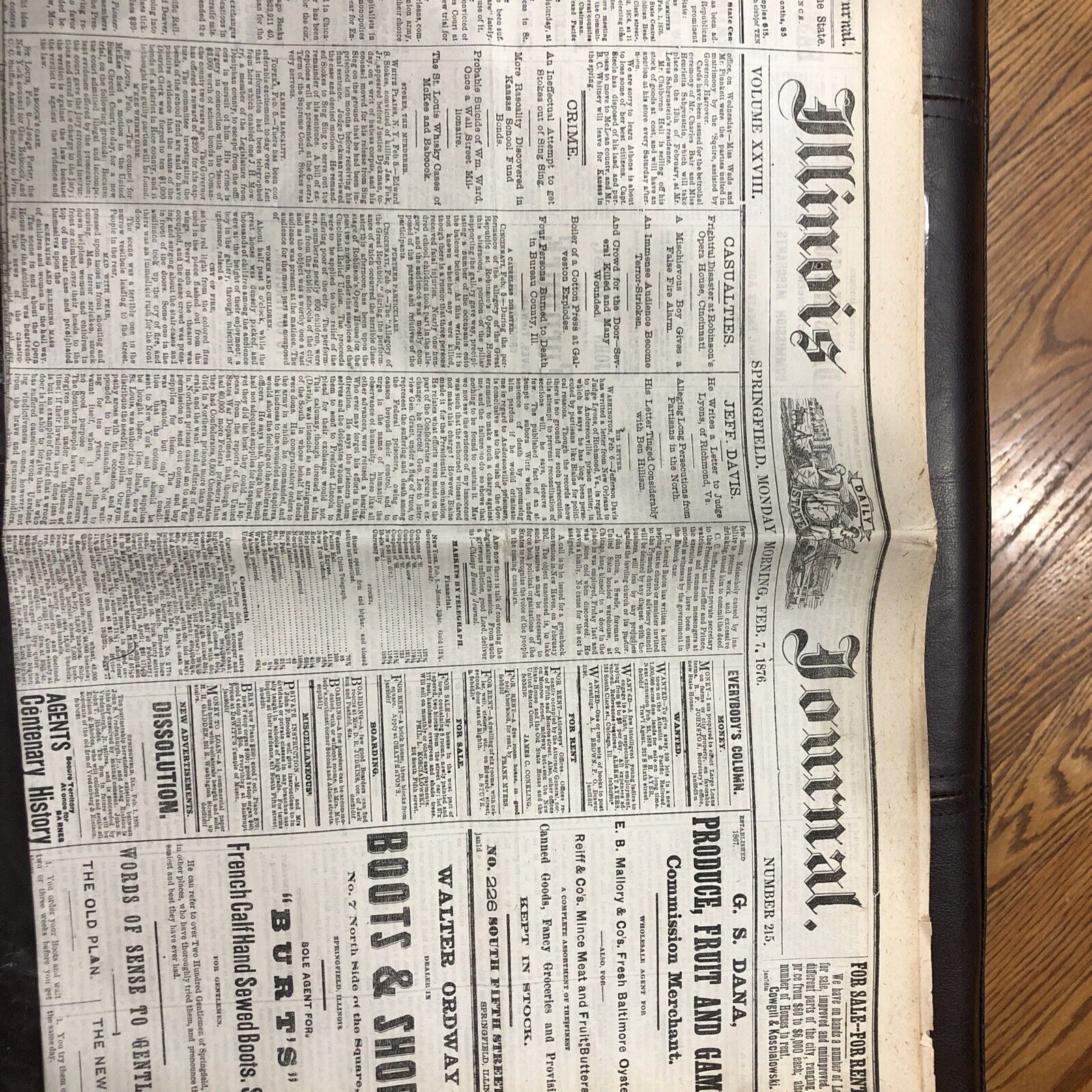 Monday Feb 7, 1876 Illnois Newspaper Journal
