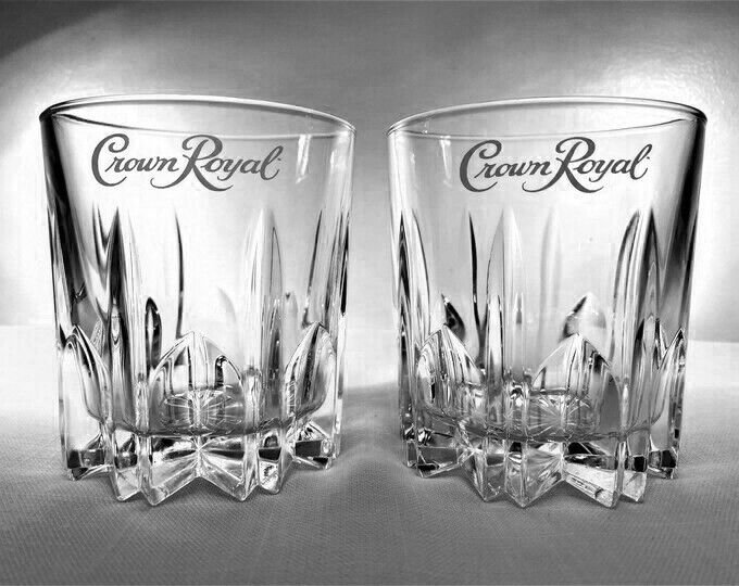 SET OF 2-Crown Royal VINTAGE Crystal Low Ball Tumbler Glasses Whiskey 8 Ounce