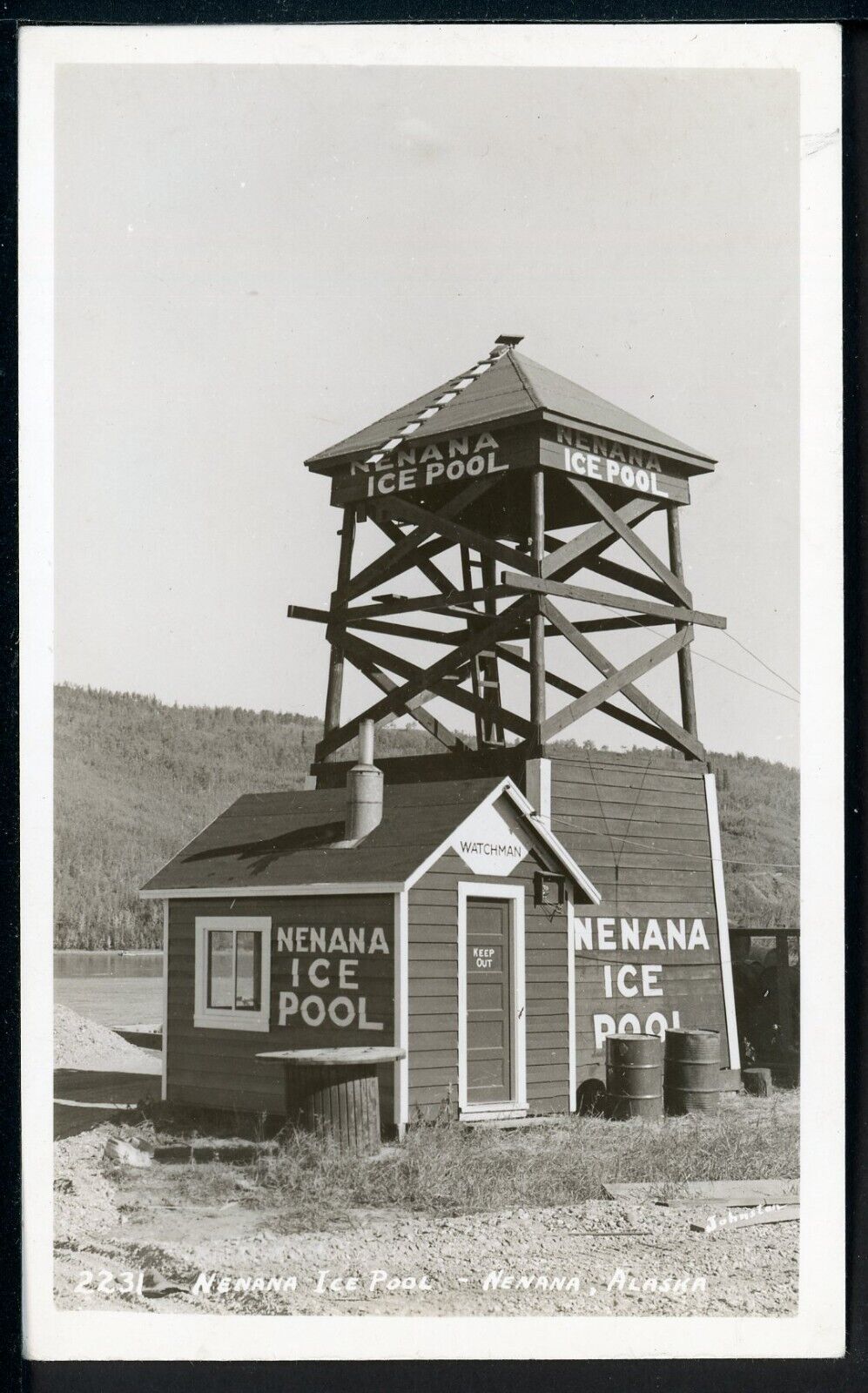 RPPC Nenana Ice Pool Alaska Watch Tower Vintage Postcard Johnston 2231