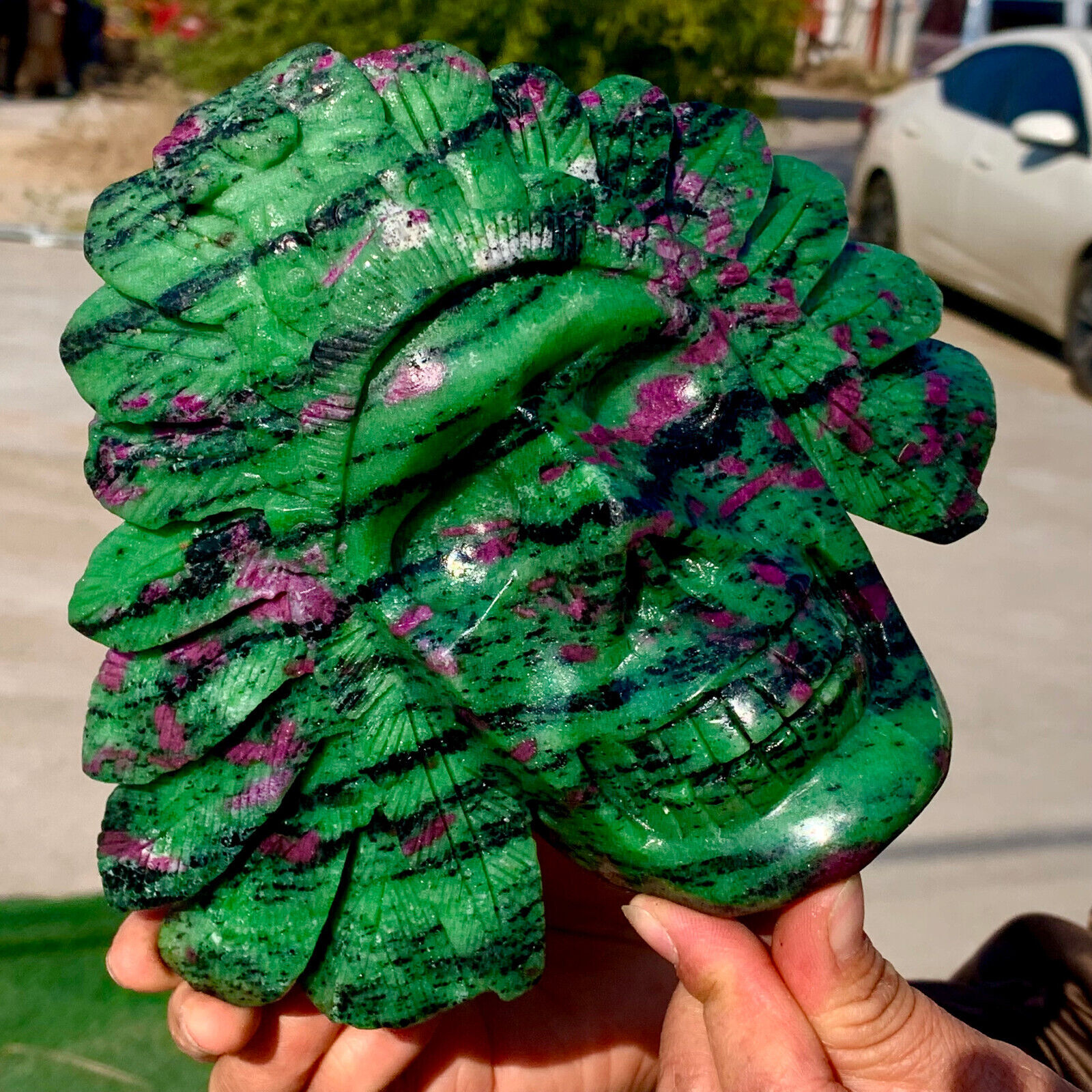 5.9LBNatural green ruby zoisite (anylite) hand carved indigenous crystal species