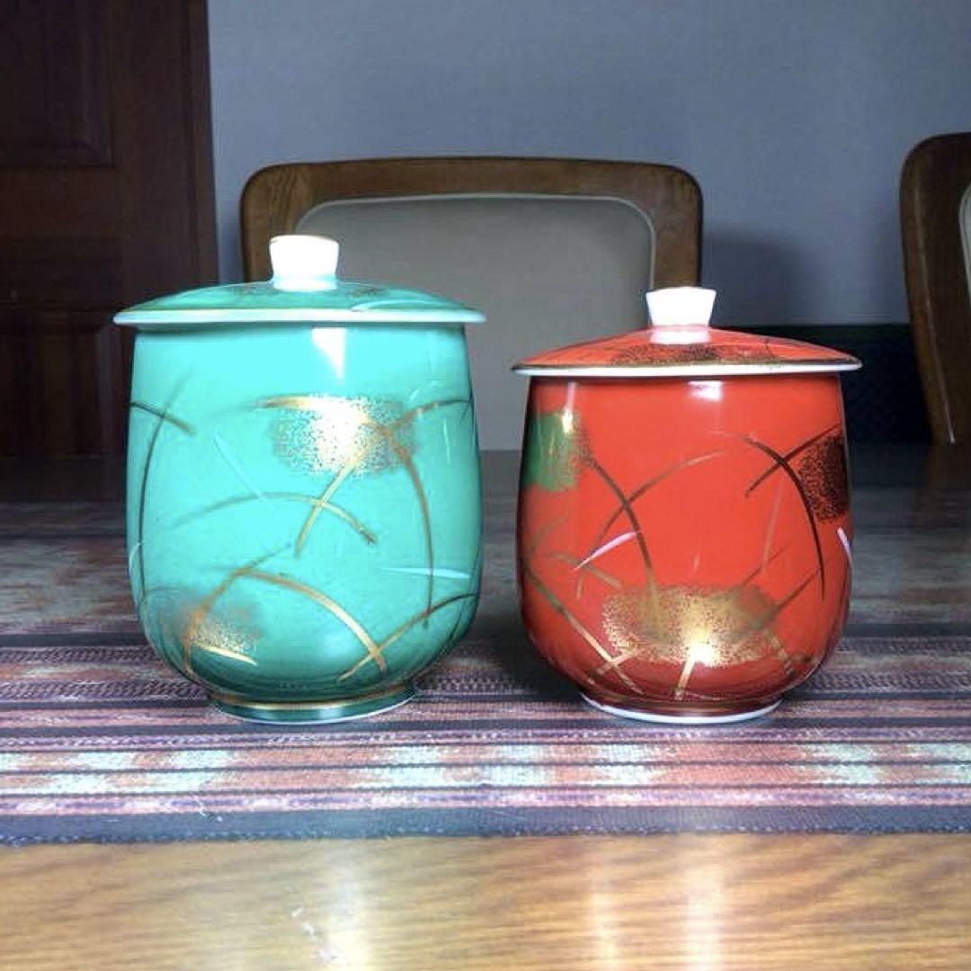 Kutani Ware Disposal Soon  Sonoyama Couple Teacup With Lid Different Colors